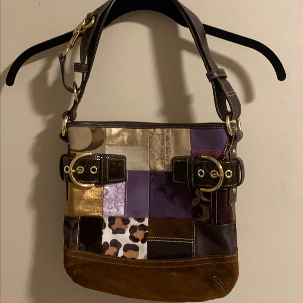 Coach Shoulderbag Suede Leather Jacquard